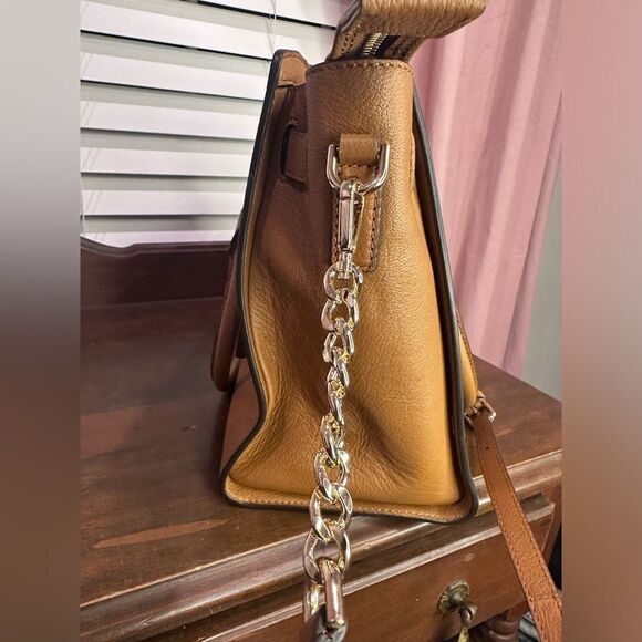 NEW Michael Kors Hamilton Studio Brown Acorn Leather Satchel Camel Keylet $428 - Picture 10 of 16